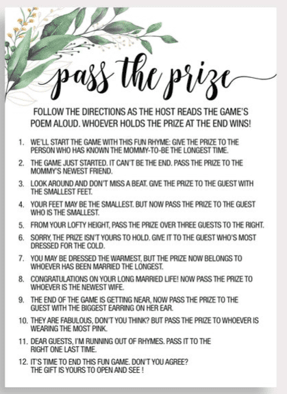 baby shower game-pass the prize